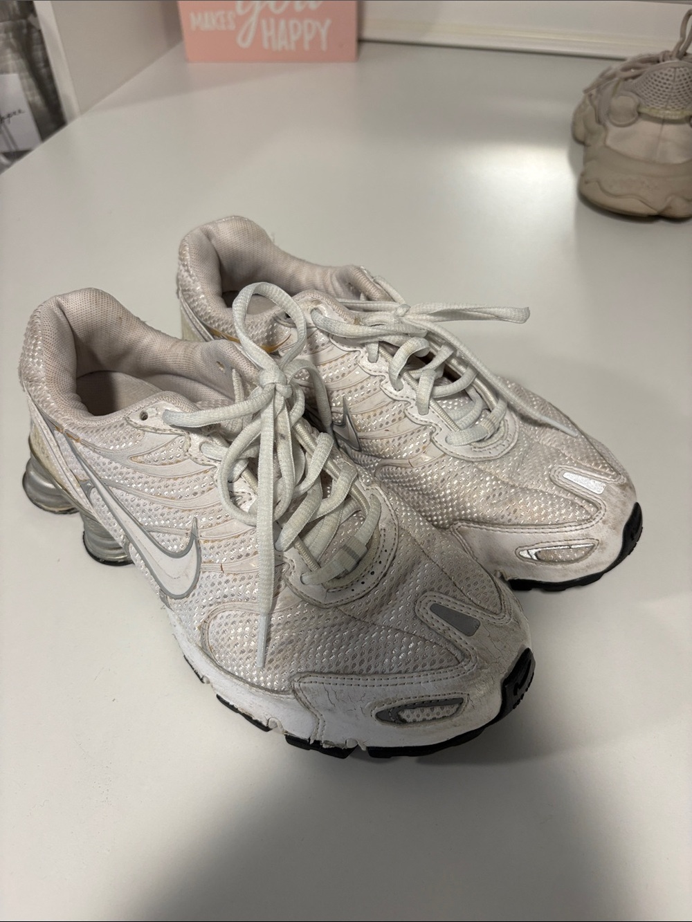 Nike White and Silver Mesh Running Sneakers
